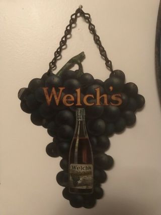Antique 1910’s - 1920’s Welch’s Grape Juice Diecut Tin Hanging Sign Rare 3