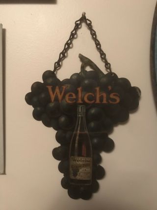 Antique 1910’s - 1920’s Welch’s Grape Juice Diecut Tin Hanging Sign Rare 4