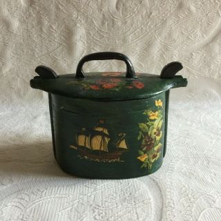 Vintage Swedish Wooden Green Painted Box Svepask Dalarna Handicraft