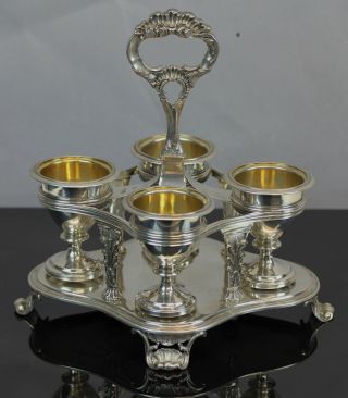 1832 Richard Sibley Egg Cruet 4 Cup Server Sterling Silver London England Gold