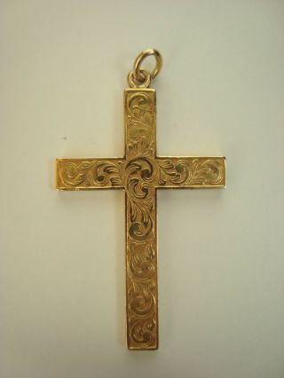 Vintage 14k Gold Religious Ornate Large Cross Pendant 1 7/8  L