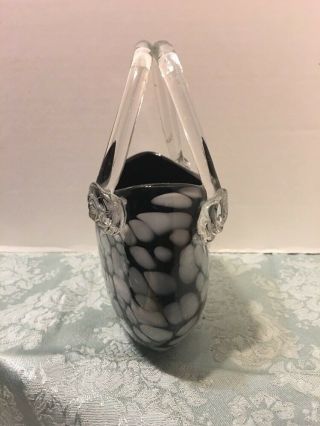 Art Deco Glass EnCased Purse Vase Art Glass Vintage Black White Murano 4
