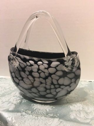 Art Deco Glass EnCased Purse Vase Art Glass Vintage Black White Murano 5