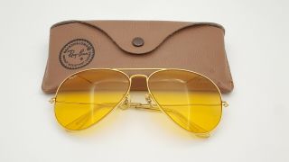 Vintage B&l Ray Ban Bausch & Lomb Ambermatic 62mm Gold Plated Aviator W/case