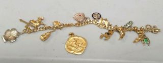 Vintage Antique 20gr 18k Yellow Gold 14 Charms Bracelet Mickey Mouse,