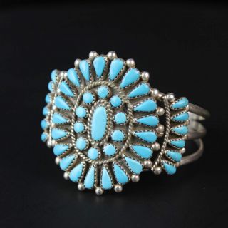 Native American Turquoise Cluster Vintage Sterling Silver Shank Bracelet.  925