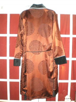 Old Chinese Brown & Black Silk Blend Smoking Jacket/Robe w/Embroidered Dragons 7