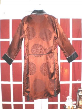 Old Chinese Brown & Black Silk Blend Smoking Jacket/Robe w/Embroidered Dragons 8