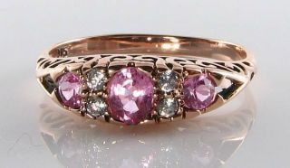 Class 9k 9ct Rose Gold Pink Sapphire & Diamond Art Deco Ins Ring Sizing