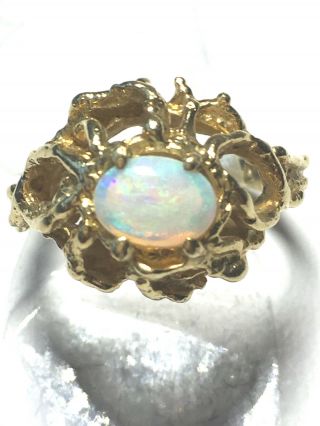 Vintage Solid 14k Yellow Gold Opal Ring Nugget Style Oval Shape