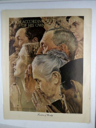 Vintage Norman Rockwell Four Freedoms Poster Set WW2 War Bond Never Folded 13x16 3