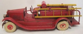 Rare Antique Pressed Steel Wind Up Toy Fire Truck W Ladders 13 " Kingsbury 1930s