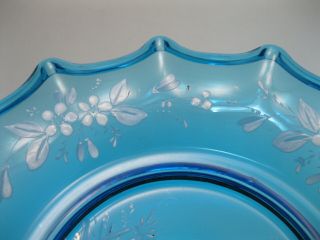 Great Old Mary Gregory Blue Glass Fluted Bowl / Plate - Girl Flying w Flowers 5