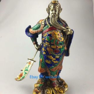 Old Cloisonne Handwork Carved Statue Guan Gong W Qianlong Mark