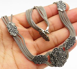 925 Sterling Silver - Vintage Floral Designed Necklace & Bracelet Set - T1250 2