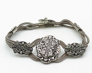 925 Sterling Silver - Vintage Floral Designed Necklace & Bracelet Set - T1250 4