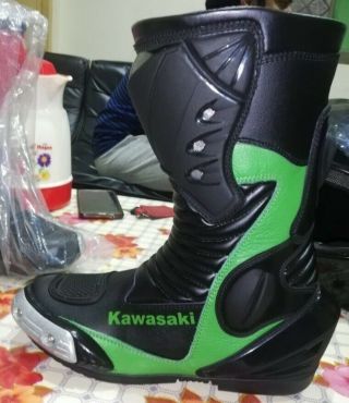 Kawasaki Motorbike Boot Racing Motorcycle Leather Shoes Vintage Riding