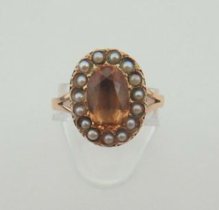 Antique Late Georgian 9ct Gold Topaz And Seed Pearl Ring