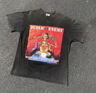 Vintage 1994 Public Enemy T Shirt Sz L Raptee Muse Sick N Hour Mess Age Hip Hop