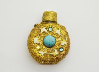 Antique Perfume Bottle With Turquoise Gemstones From 1900th