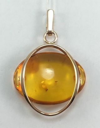 Royal Rare Vintage Ussr Russian Soviet Solid Gold Pendant Natural Amber 583 14k
