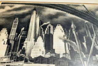 Signed & Numbered Antique ERNEST FIENE York City Skyline Litograph Etching 4