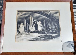 Signed & Numbered Antique ERNEST FIENE York City Skyline Litograph Etching 9