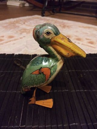 Vintage J Chein & Co Tin Toy Mechanical Windup Pelican - Made In Usa