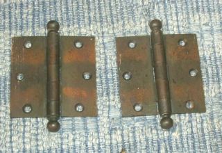 2 Antique Stanley Sw Cast Iron Door Hinges With Copper Wash,  3.  5 By 3.  5 Inches