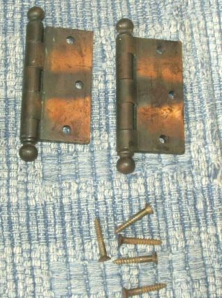 2 Antique Stanley SW Cast Iron Door Hinges with Copper Wash,  3.  5 by 3.  5 Inches 4