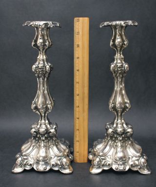 Pair Antique Hallmarked Austrian.  800 Vienna Silver Repousse Candlesticks,  Nr