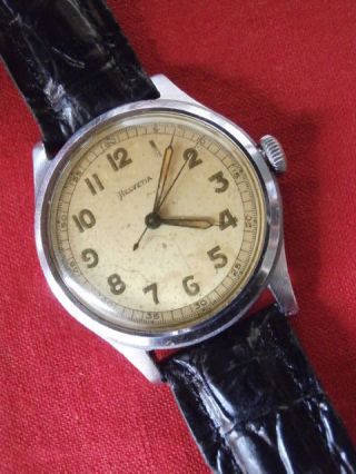 Old Swiss Military Mechanical Wristwatch Helvetia World War Ii Ww Ii Work Run