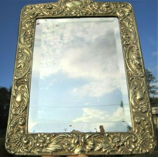 Fancy Antique Beveled Glass Embossed Silver Plate Art Nouveau Wall Vanity Mirror