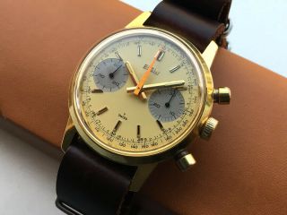 Elgin Vintage Swiss Chronograph Wrist Watch Funky Modern Design Stainless / Gold