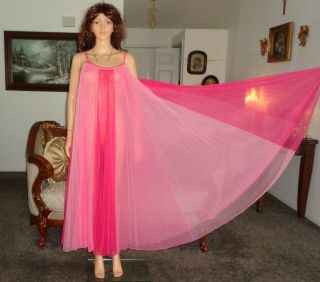Vtg Chevette Crystal Pleat Full Sweep Sheer Chiffon Nightgown Pinup Lingerie