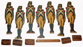 Large 13 1/2 " Tall Antique Paper On Wood Soldiers -