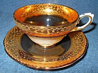 Vintage Sutherland Fine Bone China Tea Cup & Saucer Gold & Black Staffordshire