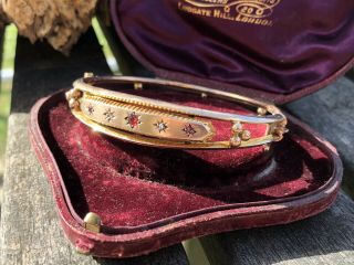 Antique Victorian Gold Ruby And Diamond Bangle Bracelet Pretty Star