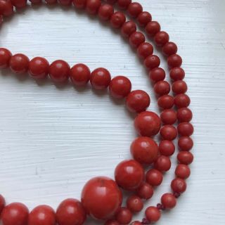 VERY FINE Heavy Vintage Red Coral Bead Necklace w Gilt Silver Clap - WOW 1940s 8