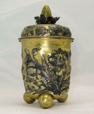 17th Century German Parcel Gilt Silver Beaker Cup W/ Lid For Repair