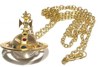 Vivienne Westwood France Vintage Gold Satellite Orb Crystal Pendant Necklace