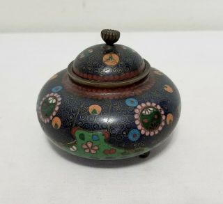 Antique Vtg Japanese Cloisonne Enamel Small 3 Footed Pot Box Urn 2 3/4 " Tall