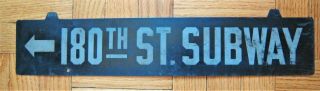 Vintage York City Subway Car 2 - Sided Metal Destination Sign 180th Street