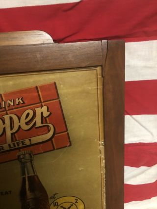 RARE Vintage 1940’s Dr.  Pepper Wood Frame 10 - 2 - 4 Cardboard Advertising Sign ORIG 10