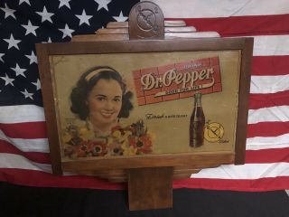 Rare Vintage 1940’s Dr.  Pepper Wood Frame 10 - 2 - 4 Cardboard Advertising Sign Orig