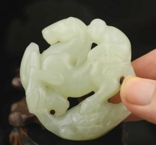 Chinese Old Natural Jade Hand - Carved Statue Monkey And Horse Pendant 2.  2 Inch