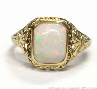 14k Yellow Gold Filigree Natural Opal Antique Art Deco Ladies Ring Size 5.  5