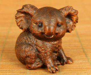 China Antiques Old Boxwood Hand Carving Koala Statue Figure Noble Decoration