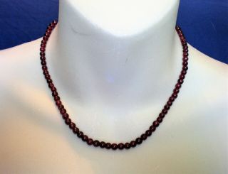 Antique Vintage 14k Gold Clasp Round Red Rhodolite Garnet Beads Beaded Necklace
