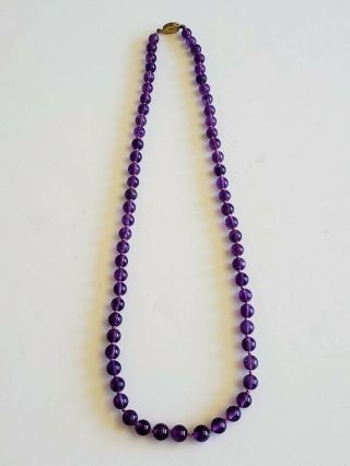 Vintage Chinese Amethyst Glass Bead Knotted 26 " Necklace Silver Clasp